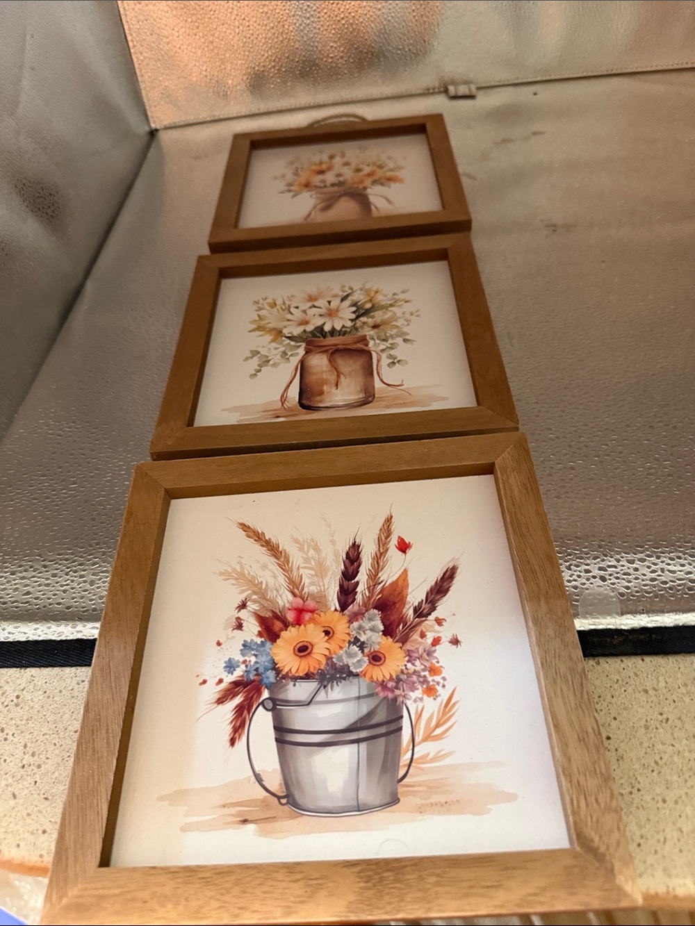 Pretty Rustic Floral Trio Wall Art Featuring Floral Arrangements